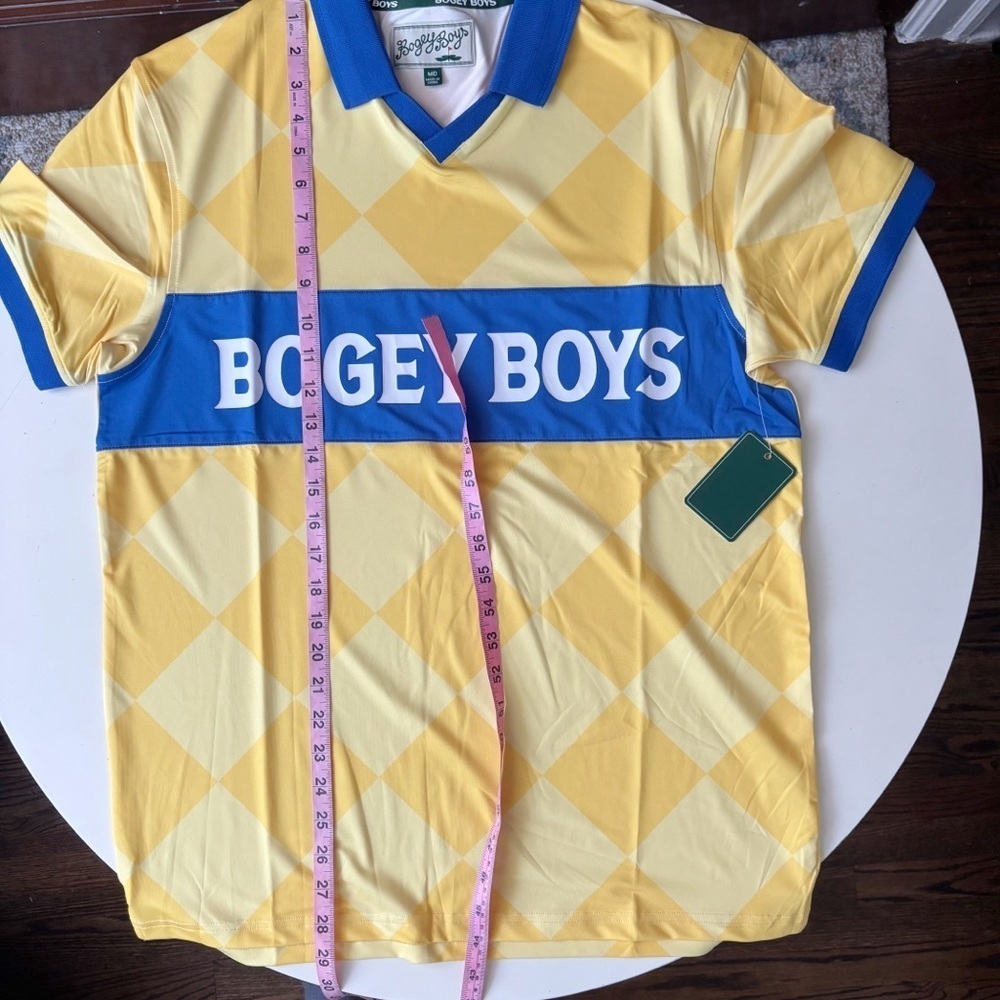 Bogey Boys Performance Athletic Open Collar Polo Size Medium Yellow New - Picture 2 of 8